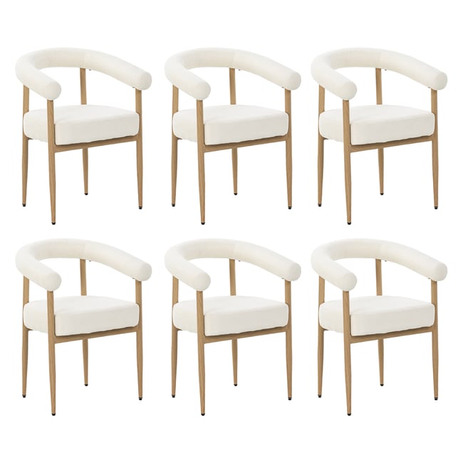 Lot de 6 fauteuils de salle à manger modernes en tissu chenille, HUGG Couleur blanc <span itemprop=