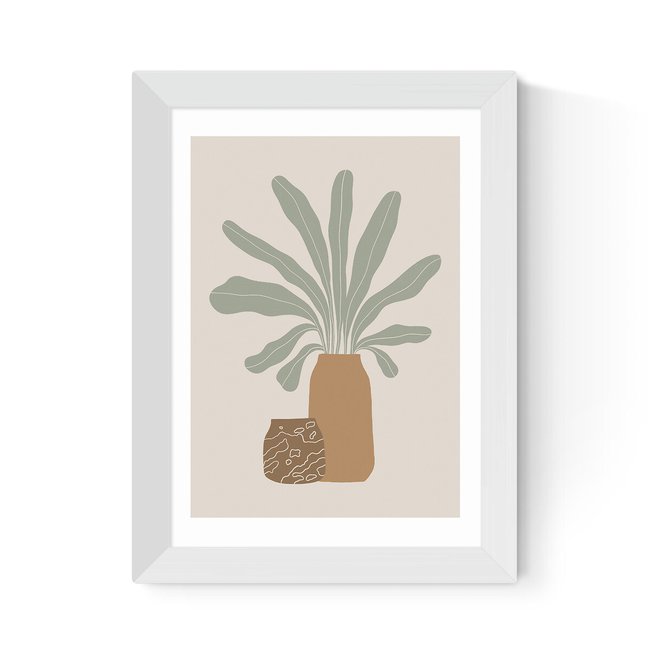 Two Brown Vases And Green Plant Print - EAST END PRINTS