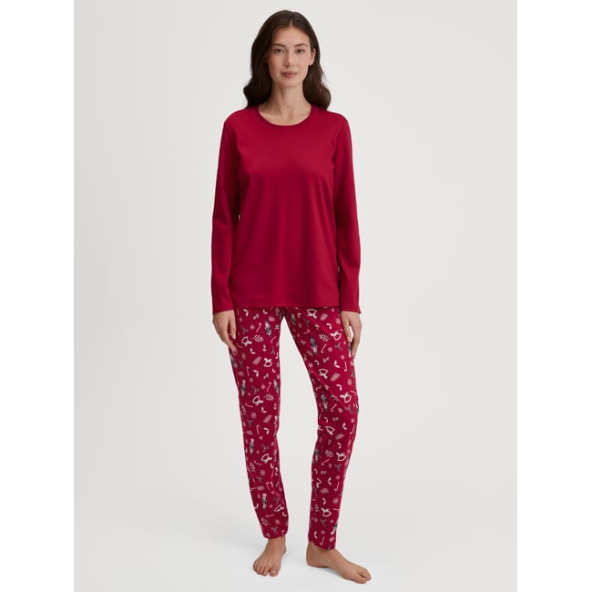 Pyjama manches longues Coton FAMILY & FRIENDS deep rouge <span itemprop=