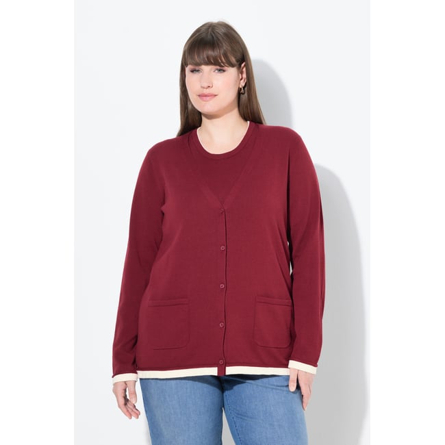 Cardigan en coton bio rouge cerise foncé <span itemprop=