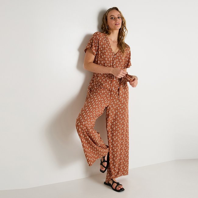 Combinaison manches courtes beige camel <span itemprop=