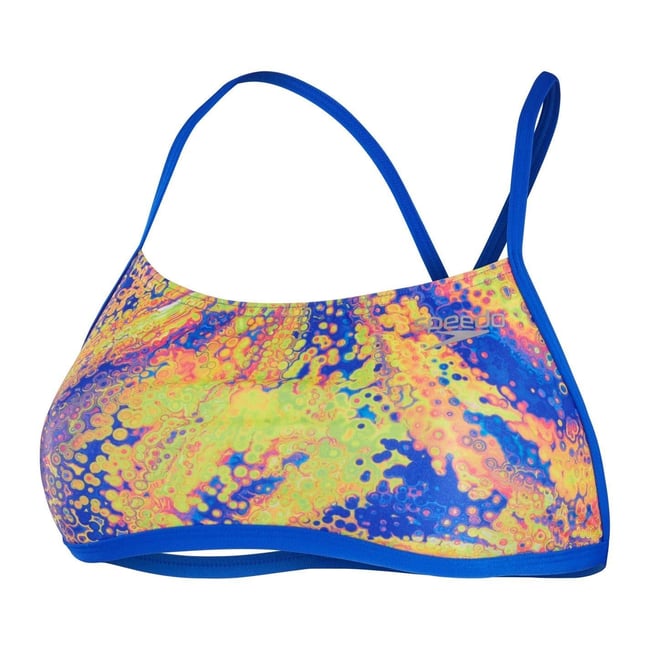 Haut de maillot de bain motif/style abstrait rose / jaune <span itemprop=