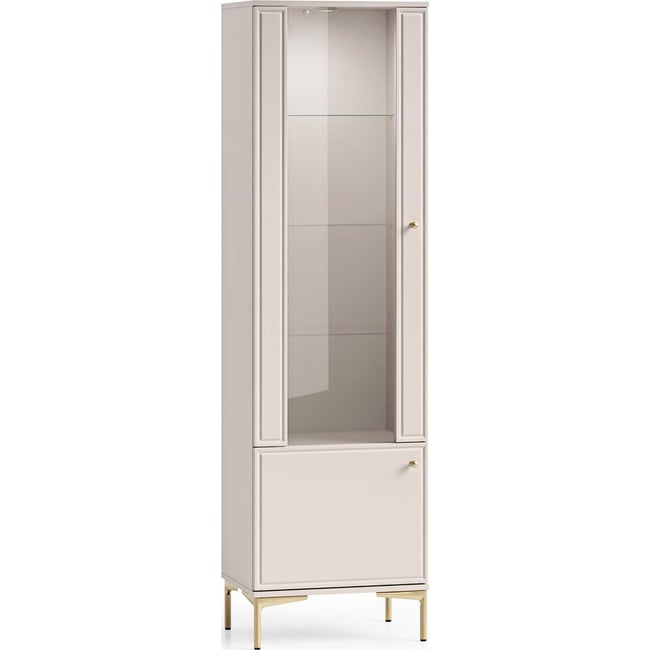 Vitrine 2 portes éclairée collection SANDRO Couleur beige cachemire et détails dorés <span itemprop=