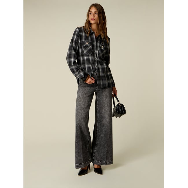Jean wide leg délavage stone washed gris <span itemprop=