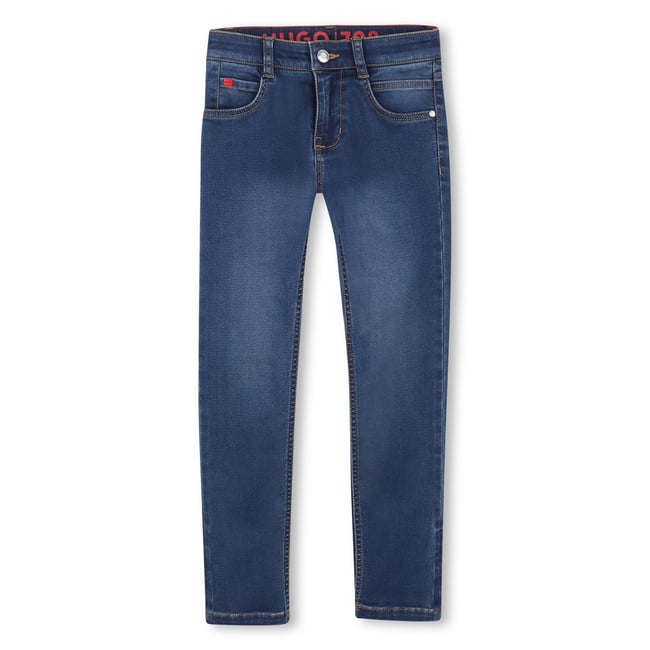 Pantalon en denim dble stone+brossage <span itemprop=