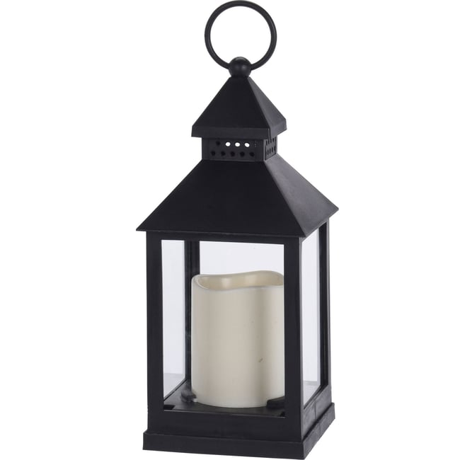 Lanterne noire bougie led Décoration Noël - 10x10x27.5cm Couleur noir <span itemprop=