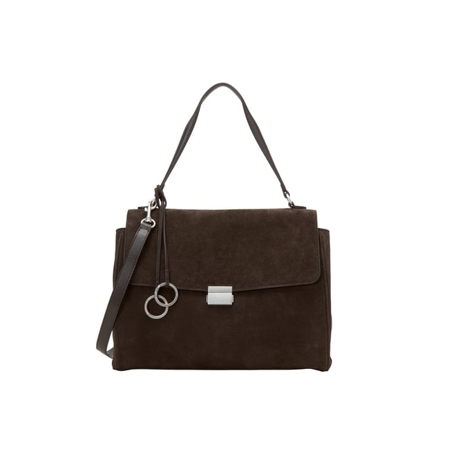 Sac à main modèle Goldy avec deux grands compartiments marron foncé <span itemprop=