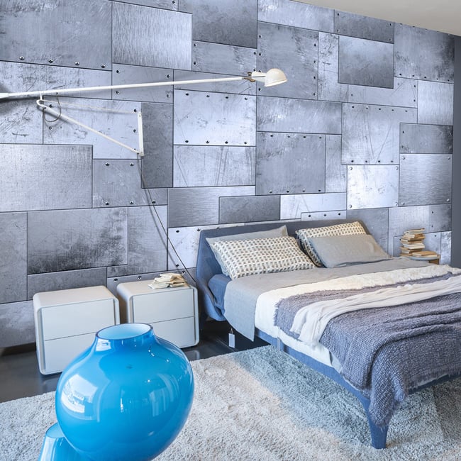 Papier peint intissé panoramique Abstractions Industrial mosaic Couleur gris / argent <span itemprop=