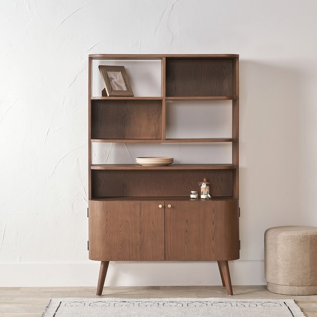 Elion Retro Dark Ash Wood 2 Doors Display Unit, dark wood, SO'HOME
