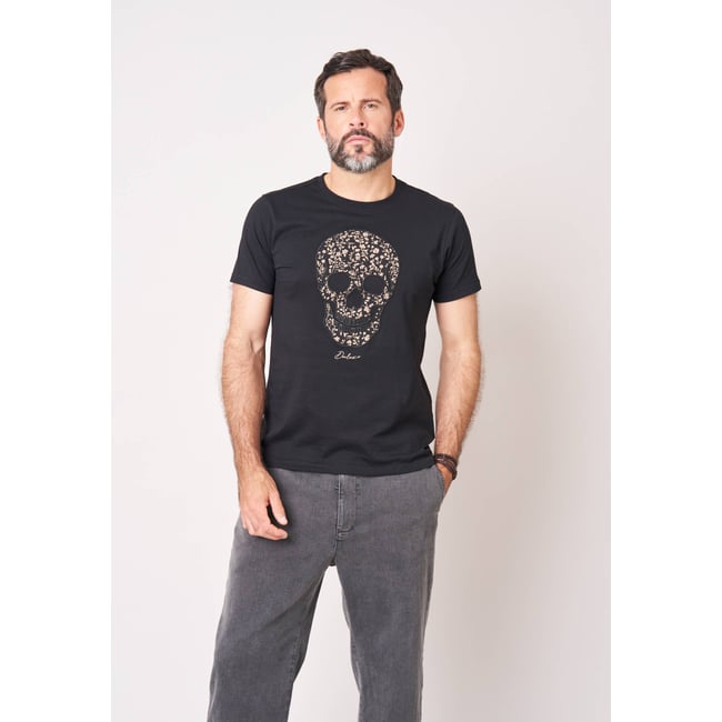 T-shirt regular homme en 100% coton jersey imprimé tête de mort à motif floral SHADOW - DEELUXE