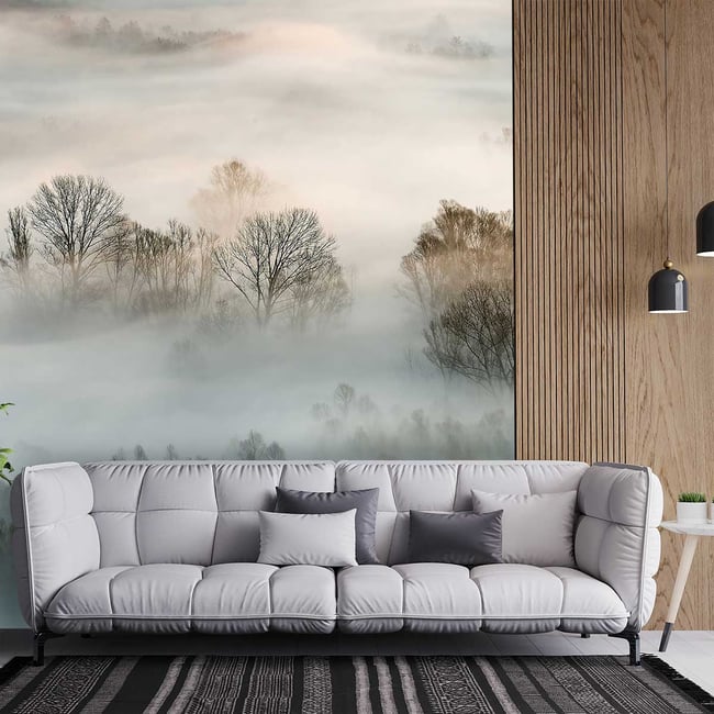 Papier peint panoramique la toscane sous la brume Couleur intissé <span itemprop=