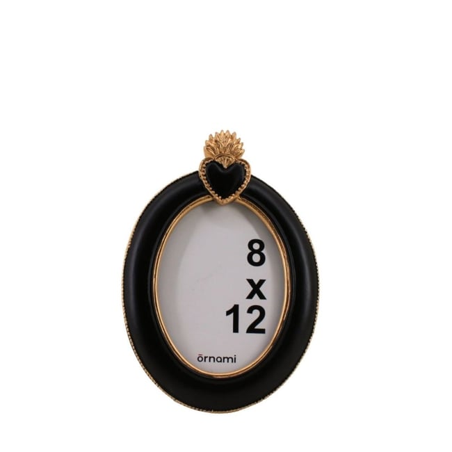 Cadre photo ovale ex voto en résine 19cm Couleur noir <span itemprop=