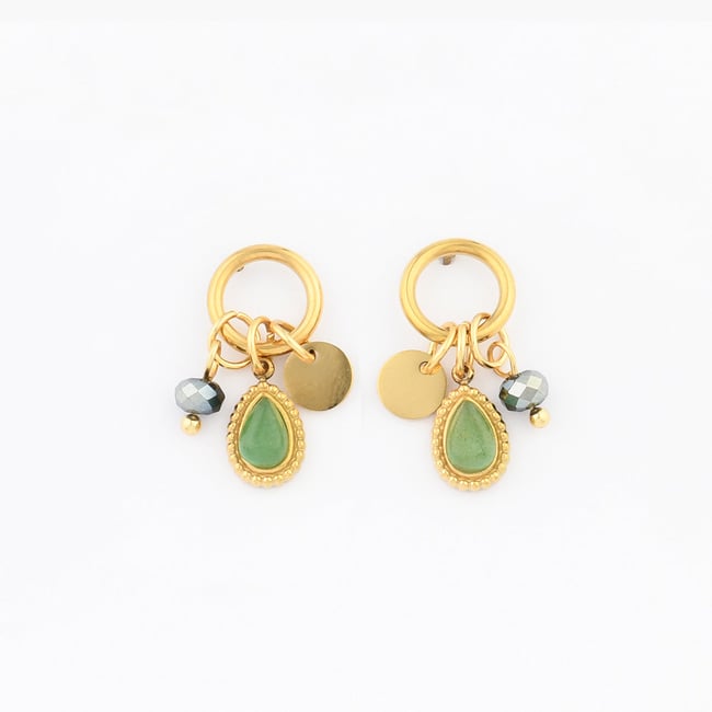 Boucles d'oreilles acier inoxydable à pampilles fantaisie vert <span itemprop=