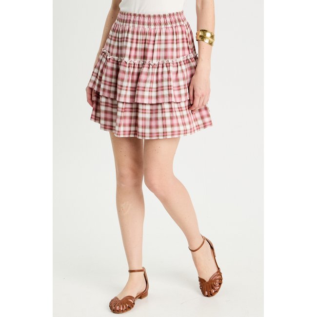 Jupe évasée volants rose <span itemprop=