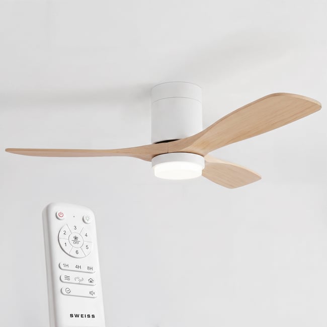 Sweiss FLOW22 - Ventilateur de plafond avec LED, 6 vitesses, Bois clair - SWEISS