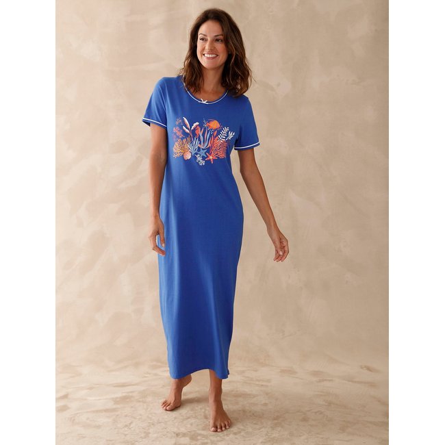 Lot de 2 chemises de nuit longues imprimé + uni bleu <span itemprop=