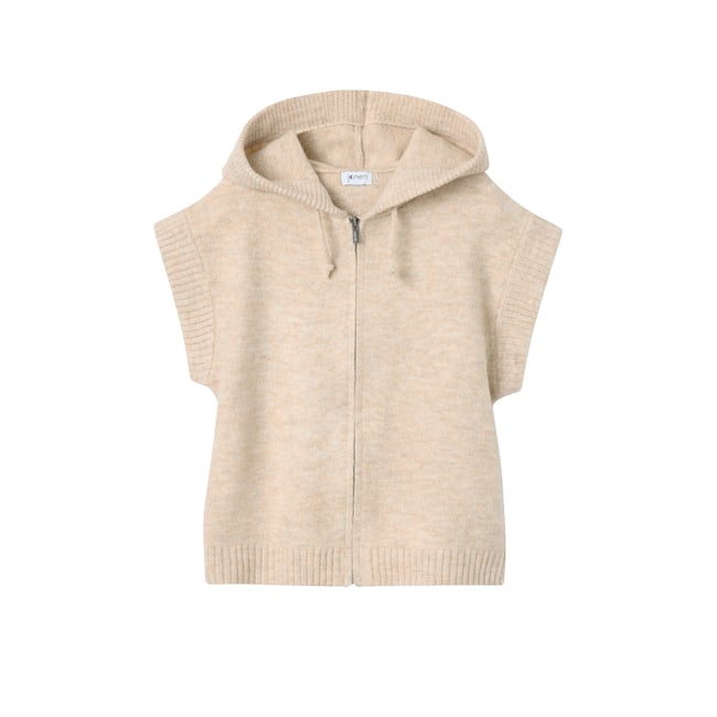 Gilet sans manches à capuche zippé beige <span itemprop=