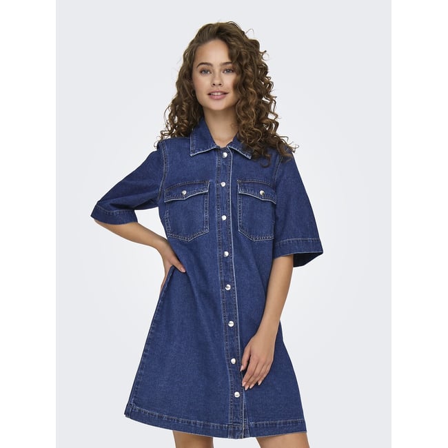 Robe mi-longue en jean  dark blue <span itemprop=