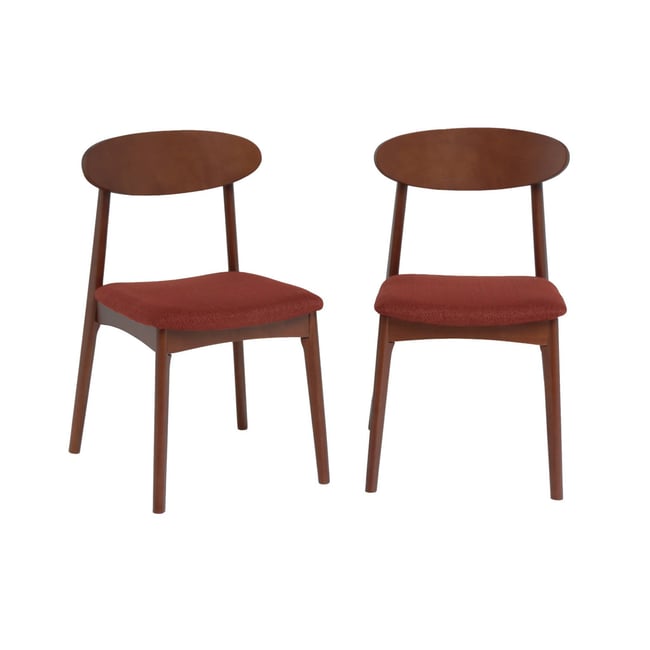Chaise vintage bois d'hévéa noyer et tissu (lot de 2) ARIA Couleur terracotta <span itemprop=