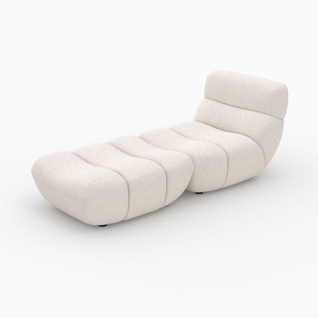 Ensemble fauteuil et pouf en tissu bouclé - TEDDY Couleur blanc <span itemprop=