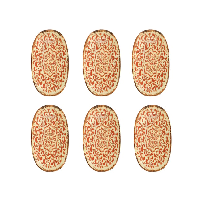 Lot de 6 assiettes ovales 23,5cm en porcelaine, PALAZZO Couleur rouge <span itemprop=