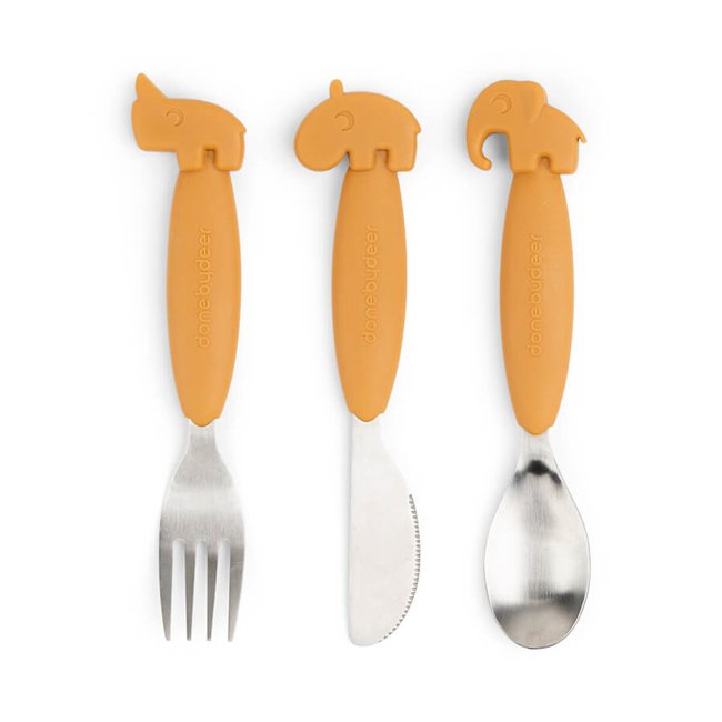 Set of 3 easy-grip baby cutlery, mustard, DONE BY DEER