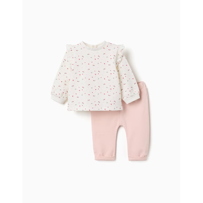 Ensemble en coton peigné avec imprimé fleuri blanc <span itemprop=