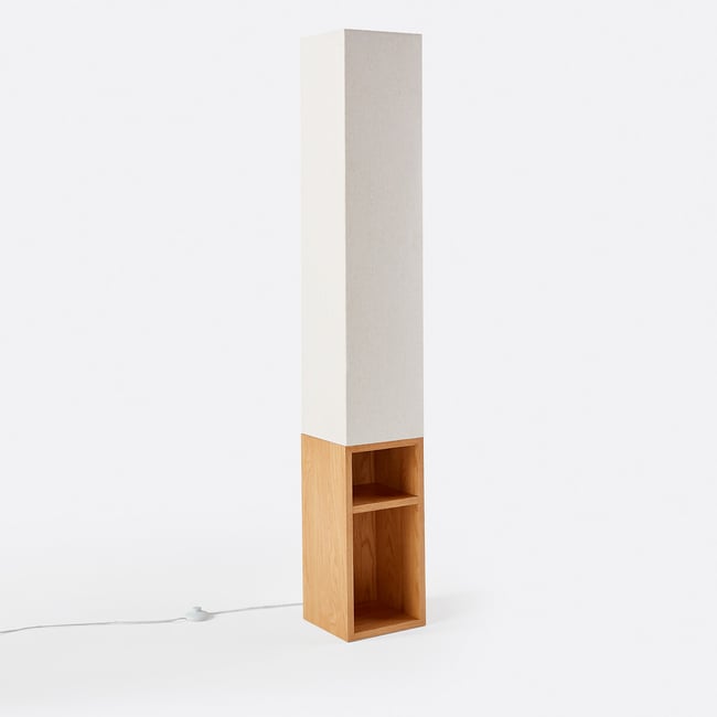 Lampadaire en MDF plaqué chêne et lin, Archi Couleur naturel <span itemprop=