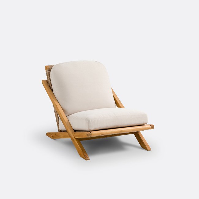 Fauteuil bas de jardin, acacia, Cossi naturel/écru <span itemprop=