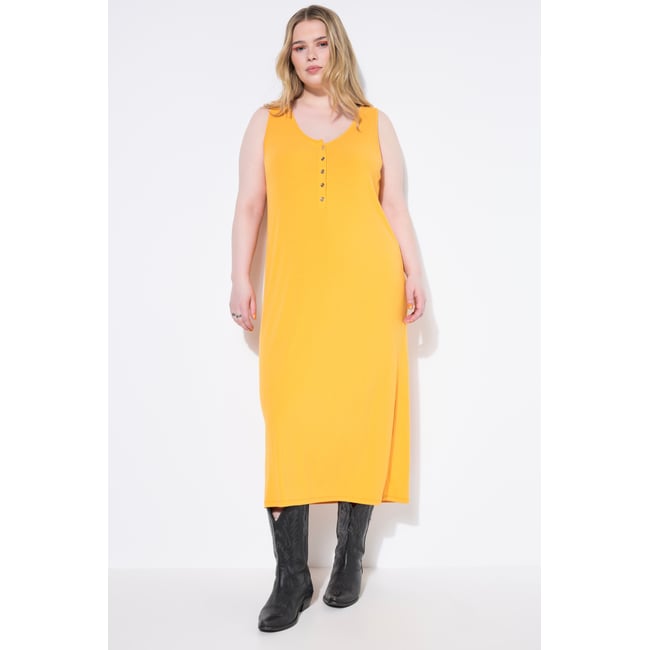 Robe midi sans manches, tissu jersey mandarine <span itemprop=