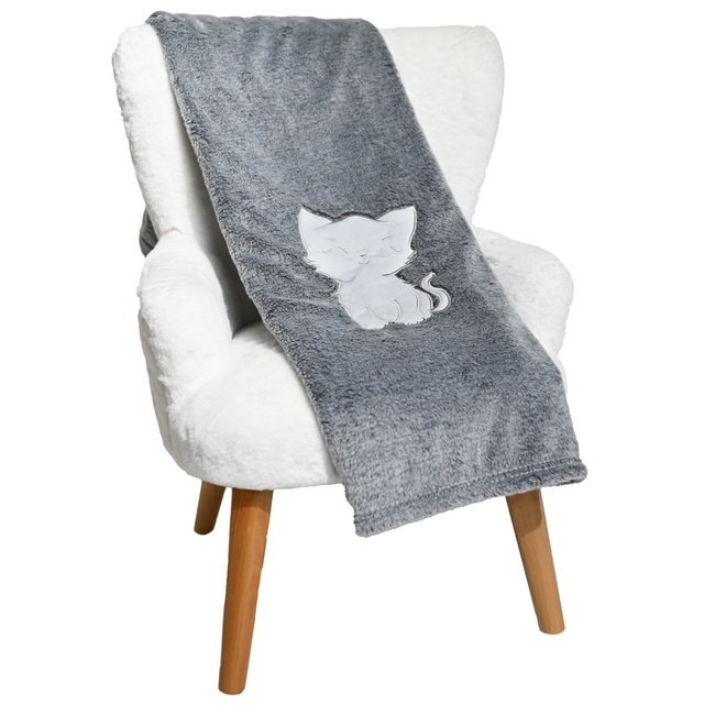 Plaid polaire doux & chaud MINOU MIAOU anthracite <span itemprop=