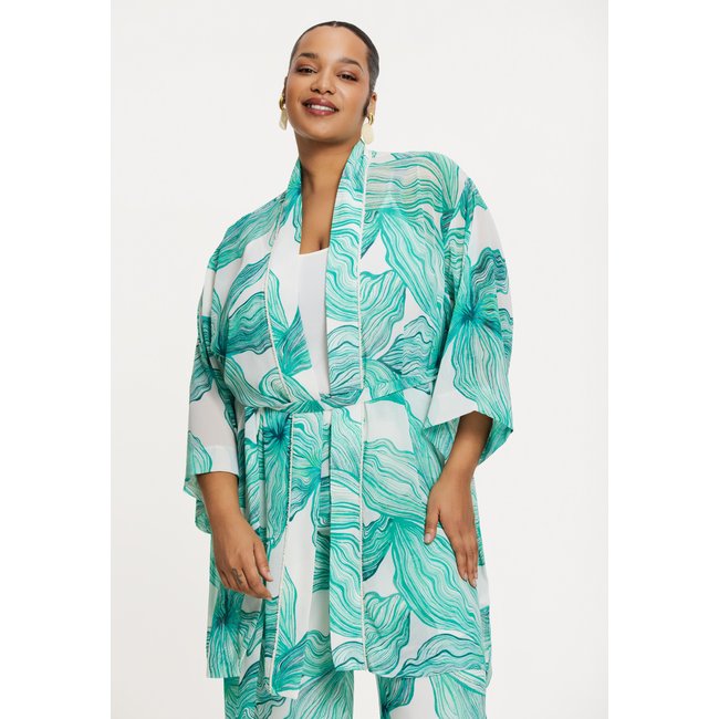 Kimono imprimée turquoise <span itemprop=