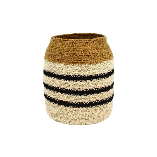 Panier en jonc de mer naturel Couleur marron-naturel-noir <span itemprop=