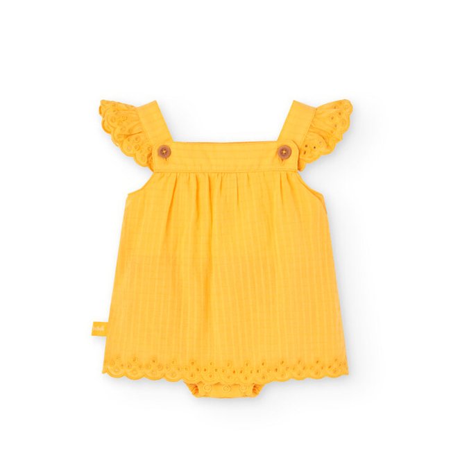 Robe en coton avec volants jaune <span itemprop=