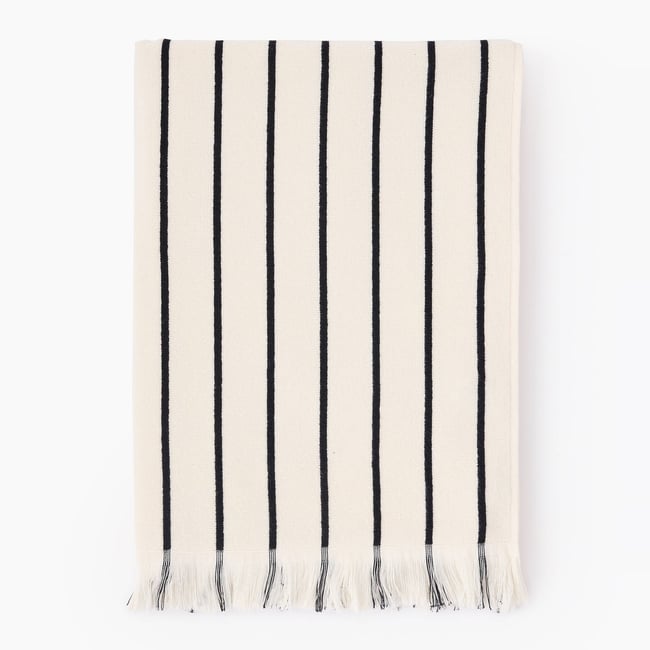 Drap de plage jacquard fines rayures, 100x180cm, 100% coton bio noir <span itemprop=
