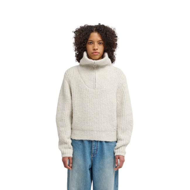 Pull HIGH NECK QUARTER beige humus heather <span itemprop=