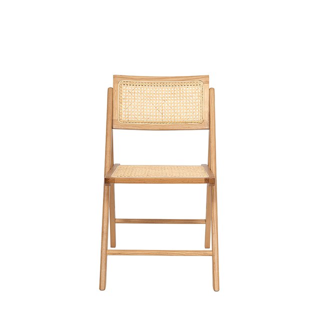 Chaise pliante en cannage et bois- PAULA Couleur bois clair <span itemprop=