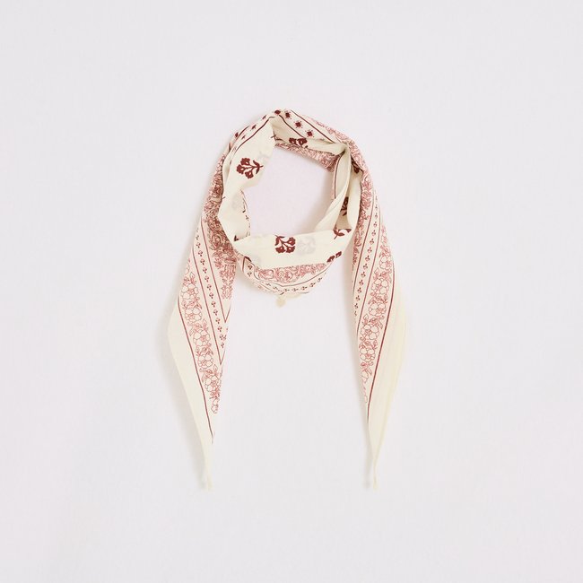 Foulard imprimé fleuri blanc cassé ecru <span itemprop=