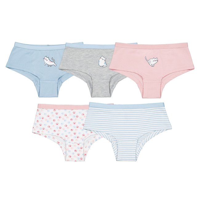 Confezione da 5 shorty stampa gatto grigio + rosa + blu LA REDOUTE COLLECTIONS