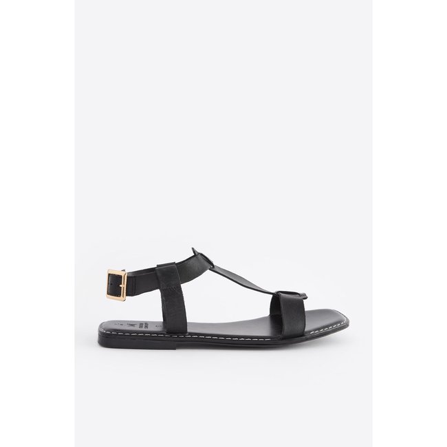 Sandales salomé très large cuir noir <span itemprop=
