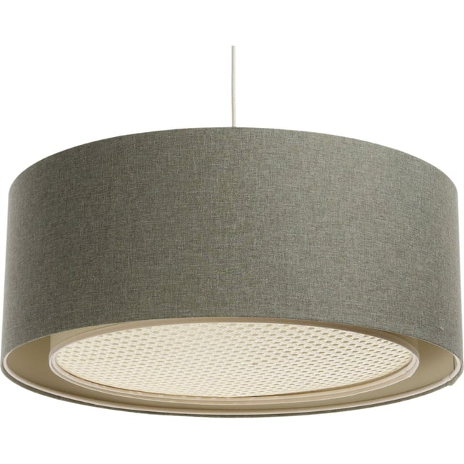 Suspension ronde en tissu et rotin Boho Elegant Couleur beige crème avec rotin naturel <span itemprop=
