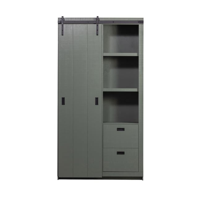 Armoire en pin porte coulissante SLIDE Couleur vert olive <span itemprop=