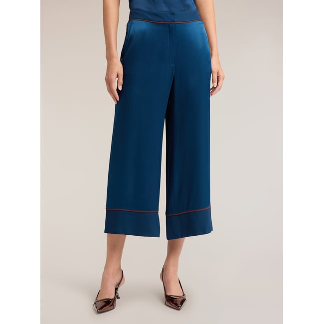 Pantalon cropped avec détails contrastants bleu <span itemprop=