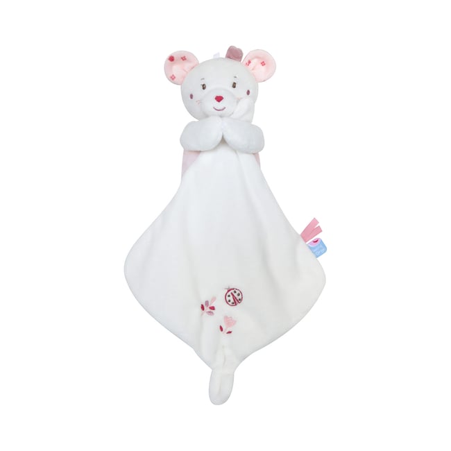 Doudou mouchoir xl souris rosia velours doux rose <span itemprop=