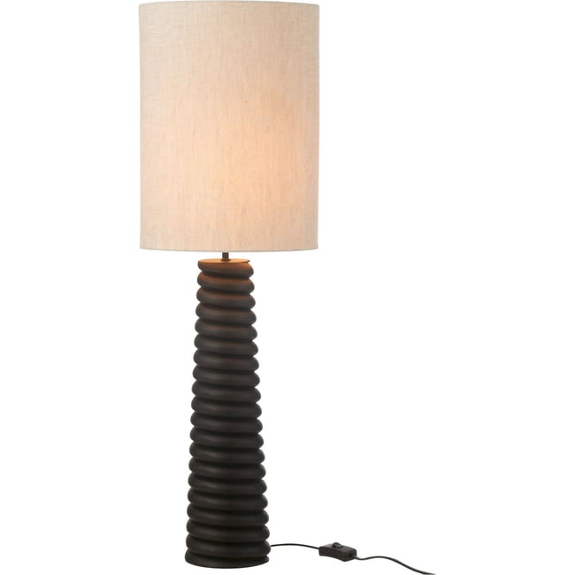 Lampe en bois d'ailanthus finition filetée forme carrée Couleur noir bois et beige naturel <span itemprop=