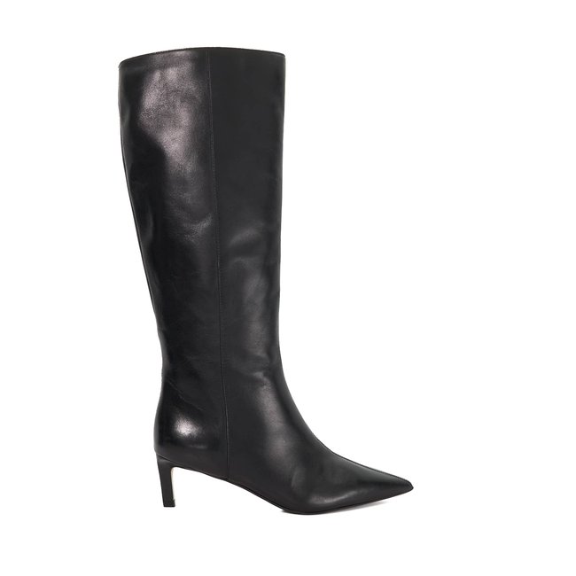 Bottes hauteur genou à talon bobine coupe large - Wide Fit SMOOTHLY black-leather <span itemprop=