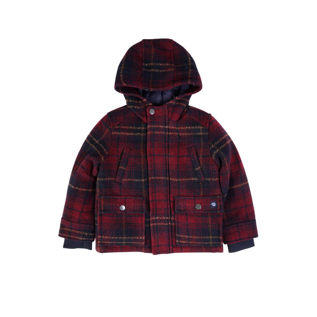 Duffle-coat à carreaux en drap de laine KIDS seal/saint amour <span itemprop=