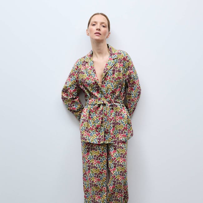 Pyjama long imprimé en coton gratté bio GOTS amaretti <span itemprop=