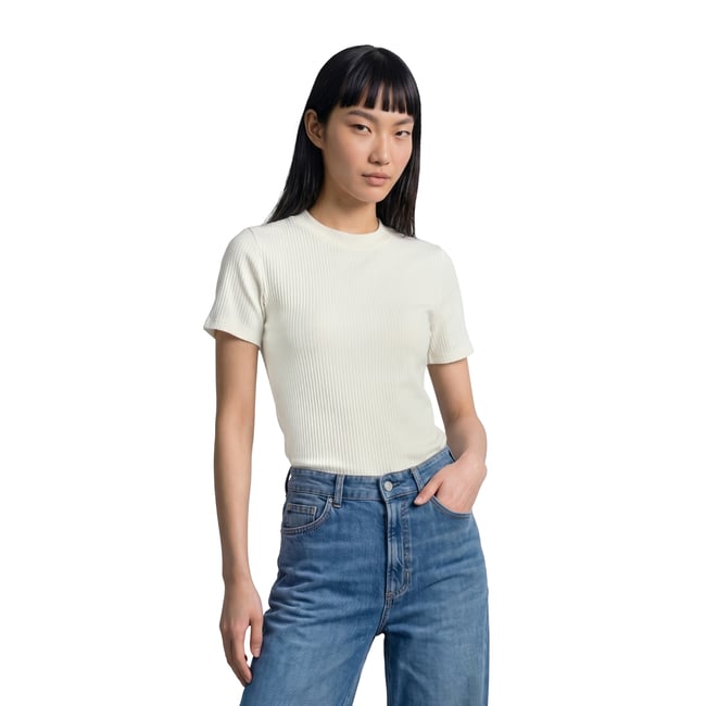 T-shirt en jersey côtelé slim en coton biologique mélangé extensible - MARC O’POLO DENIM