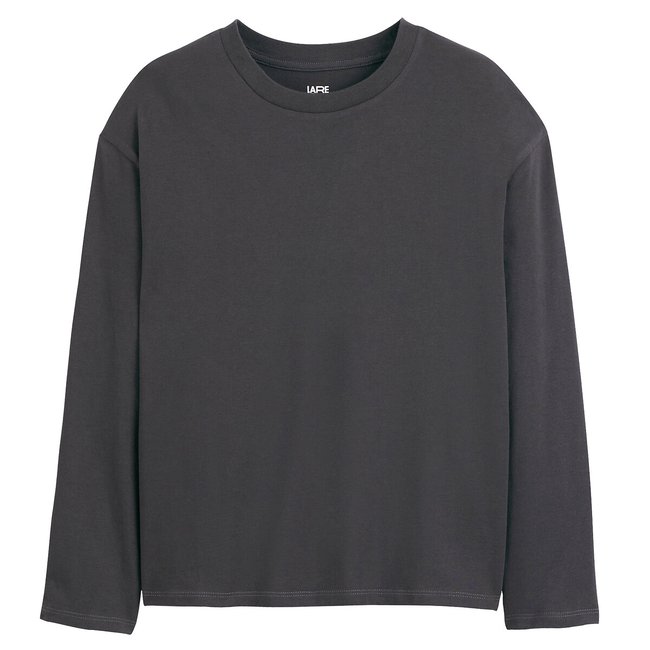 T shirt maniche lunghe scritta dietro antracite La Redoute Collections La Redoute